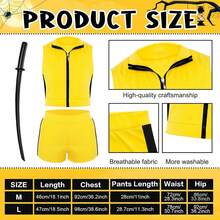 Shihanee 3 Pcs Killer Cosplay Costume Set For Women Yellow Crop Top Shorts With Black Knife For Halloween Outfit Accessories - Black - View 2
