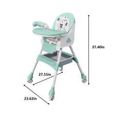 Virplik 5-In-1 Foldable Baby High Chair With Adjustable Recline, Footrest, PU Cushion & Double Tray, Locking Wheels - Ideal Christmas Gift For Babies & Toddlers - Màu xanh bạc hà - Xem 4