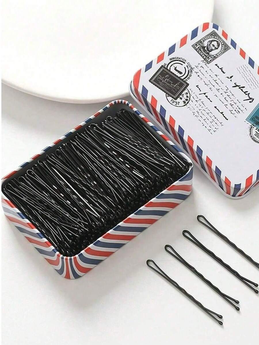 100pcs/Box Women's Basic Wavy Hair Clips, Classic Black Barrettes, Suitable For Everyday Use, Claw Clips, Hair Slide, Hair Accessories For Women, Head Accessories - Black - View 1