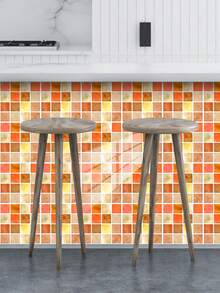 Set de 10 piese de mozaic din PVC cu gradient de tonuri calde pentru decorul casei, decorațiuni de perete suspendate, autocolante pentru podea cu imitație de gresie, autocolante pentru gresie rezistente la apă și umiditate, ușor de curățat, potrivite pentru pereți de fundal TV în sufragerie, bucătării, băi, toalete, balcoane și zone de intrare.