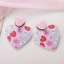 A Pair Bling Bling Acrylic Earrings, Valentine's Day Heart Sequin Design For Gift Exchange Women Dangle Earrings Holiday Party Bridal Shower All Seasons Fashion Romantic Accessories - 3952 - 查看 4