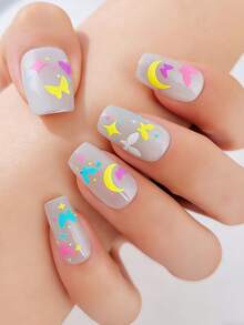 Tiebeauty 2 Sheet Sweet Style Nail Stickers Set Balloon Butterfly Star Moon Element Date Shopping/Girlfriend Gathering/Daily Out Of The Street Fingertips Instantly Transform Into Vitality Sweet Girl - Multicolor - View 4