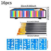opeth 22件套水溶性人体彩绘套装，包含6种颜色的颜料、11支画笔、5张贴纸，适用于生日派对、化装舞会、各种派对妆容和人体彩绘，水溶性配方，易于清洗，不刺激皮肤。 - 彩色 - 查看 13