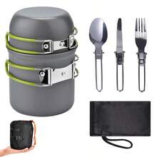 Camping Cookware Set Of 5 Pieces, Aluminum Alloy Folding Cookware, Non Stick Lightweight Pan, Suitable For Camping, Backpacking, Outdoor Cooking, And Picnicking, Portable Cookware Set For 1-2 People Camping - Green - View 12