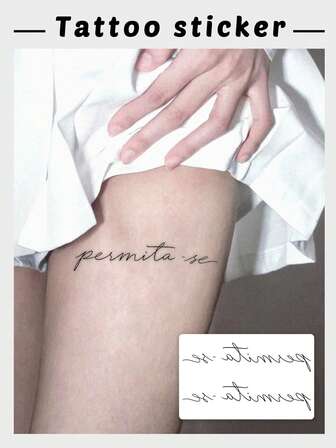 1 pieza Tatuaje temporal impermeable, a prueba de sudor y lavable con frase en portugués, elegante y de moda para el muslo y la clavícula