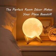 3D Printed Moon Lamp, 16 Adjustable Color Modes, Remote Control & Wooden Base. Ideal For Home, Bedroom Decor And Tabletop Display. Creative Hanging Birthday, Anniversary Or Holiday Gift. Functions As Lighting, Decor And LED Lamp. - Multicolor - View 4