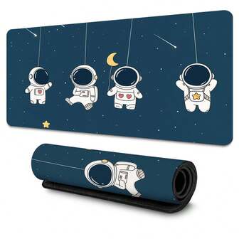 1pc Dreamy Space Mouse Pad, Space Galaxy Large Desk Mat With Cute Cartoon Astronauts & Moon, Stitched Edges, Rubber Base, Non-Slip Smooth Surface Multi-Purpose Table Protector Mat For Gaming PC Office Desk, Study Room Decor Office Home For Kids Teens Adults