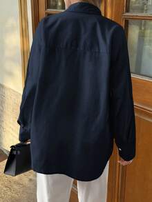 Vellofy 極簡輕量棉質長袖襯衫 畢業通勤旅行度假城市之旅休閒早午餐穿搭 - 藏蓝色 - 查看 2