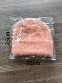 1顶冬季帽子，纯色可爱毛绒针织帽，柔软保暖滑雪帽，女士时尚翻边纯色骷髅针织帽，男女通用休闲抓绒帽