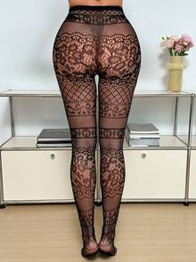 1-3 Pairs High Elasticity European And American Cross-Border Fishnet Stockings, Fashionable Girl Sexy Tattoo Jacquard Lace Hollow Out Mesh Pantyhose - Multicolor - View 12