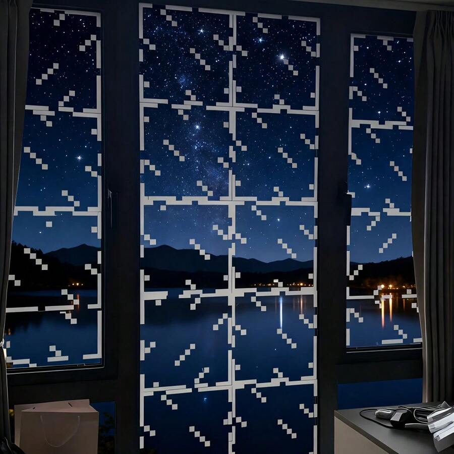 12 Pixel Art Window Stickers - Static Cling, Reusable, Semi-Gloss, 2mil Thickness, Modern Style, Dorm Rooms, Game Rooms, And Holiday Decorations, Window Decor, Dorm Decor, Pixel Art Design, Vinyl Material. - 12件 - 查看 1