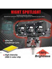 2 Pieces Auxiliary Headlights Magnifying Two Colors LED Spotlights Light For Car And Motorcycle - Black - View 3