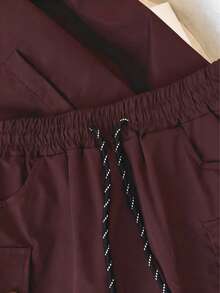 SAOYANGYU Bộ 2 món áo khoác và chân váy mini in chữ "ETERNITY" trơn màu phong cách đường phố dành cho nữ - Gỗ đỏ - Xem 4