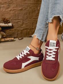 女士系带平底休闲运动鞋，适合日常穿着 - 紅色 - 查看 3