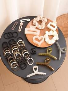 63pcs Women's All-Match Minimalist Hair Accessories Set, Including Cross Square Hair Clips, Straight Hair Clips, Scrunchies, Versatile For Daily, Casual, Party, Commute, Vacation, Washing Face/Hair, Makeup, Suitable For All Hairstyles And Seasons, Great Gift For Women, Holiday Season, Claw Clips - Multicolor - View 4