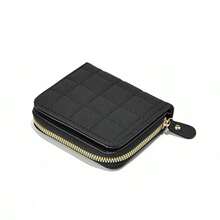 女士拉链小菱形钱包刺绣皮革手拿包女士短款迷你钱包卡包女士钱包小钱包可爱钱包女士钱包女士零钱包 - 黑色 - 查看 7