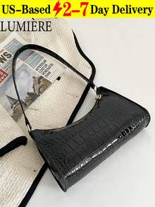 Solid Color Embossed Geometric Shoulder Bag With Zipper, Women's Shoulder Bag, Fashion Retro Zipper Bag, Casual Waterproof Handbag For Teen Girls, Women, College Students, Rookies & White-Collar Workers. Perfect For Office, Work, Business, Commute. Best Work Bag For Women., Retro Inspired Bag For Women - 彩色 - 查看 16
