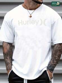 Men's Hurley Graphic T-Shirt - Navy Blue With White Logo Print, Vintage-Inspired Cotton Tee For Summer Casual Wear, All-Day Comfort & Fade-Resit Ink, Everyday Ential For Beach Or Street Style - 白色 - 查看 1