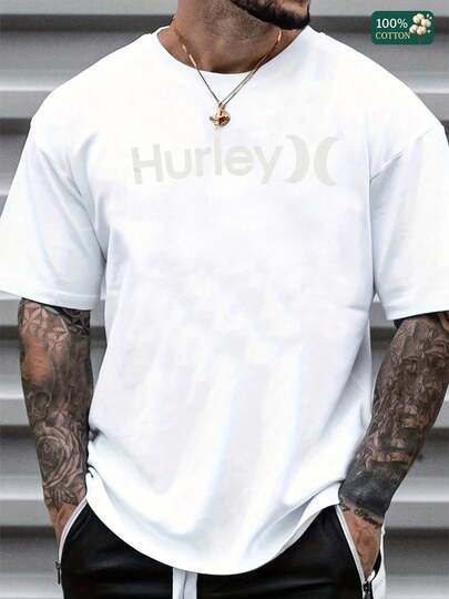 Men's Hurley Graphic T-Shirt - Navy Blue With White Logo Print, Vintage-Inspired Cotton Tee For Summer Casual Wear, All-Day Comfort & Fade-Resit Ink, Everyday Ential For Beach Or Street Style