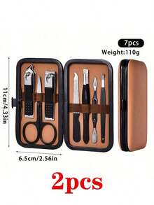 棕色皮革套装按扣 7/16/24/26/32 件美甲工具套装 S 角质层钳切割套装专业指甲钳修脚美甲美容工具 - 彩色 - 查看 21