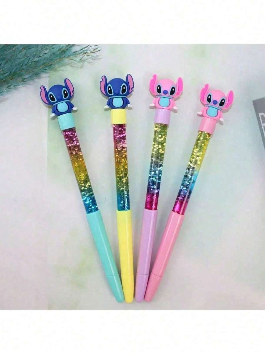 1pc/4pcs Stitch Glitter Gel Pens, Medium Tip, Lightweight Plastic Writing Pens, Creative Fairy Dust Magic Pens, Suitable For Student Stationery, Best Choice For Christmas Gifts - Multicolor - View 1