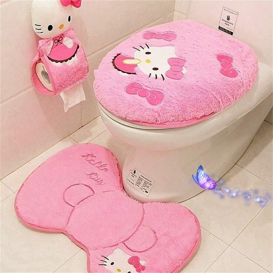 Sanrio Hello Kitty Bathroom Set - Christmas Gift Idea, Super Absorbent Bath Mat, Toilet Mat And Toilet Seat Cover, Soft Polyester Blended Fabric, Cute & Adorable Design - Multicolor - View 1