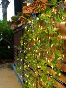 2m/5m/10m 20/50/100pcs LED String Lights Artificial Ivy Vine, Indoor Decor Fake Hanging Ivy Wreath, Decorative Green Leaves, Bedroom/Home/Garden/Wall/Wedding, Battery Powered LED Vine Garland To Create Spring Atmosphere!