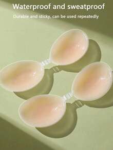 1 Pair Apricot & Pink 2 Color Options Sticky Backless Strapless Bra, Reusable Soft Silicone Bra With Nipple Cover, Oval Yoga Running Sports Party Swimming Chest Fixing Gather Lift Function Silicone Material, Super Strong Silicone Invisible Bra, Wedding Bra, Women Summer Underwear