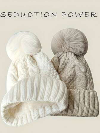 1 st. Avslappnad enkel ullmössa stickad mössa vinter stor brätte all-match varm enfärgad dam fleecefodrad förtjockad varm köldtålig mössa