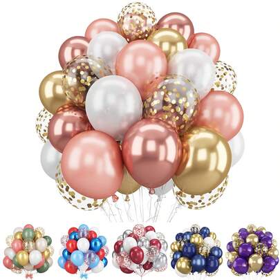 60/100pcs Party Balloons, 12 Inch Premium Thick Latex Helium Balloons, Red Navy Blue Dark Purple Pearl White Metallic Rose Gold Balloons Confetti Balloons For Birthday Gender Reveal Baptism Wedding Anniversary Bridal Shower Graduation Bachelor Retirement Party Decorations
