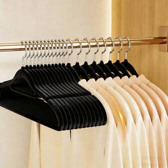 17.1" Flocked Clothes Hangers, Non-Slip Hangers, Prevent Shoulder Bumps And Wrinkles, Space Saving Flocked Hangers With Swivel Hook, Suitable For Coats, Shirts, Dresses, Pants, Ties, Caramel Brown, Standard Closet Organizer, Essential For Back To School