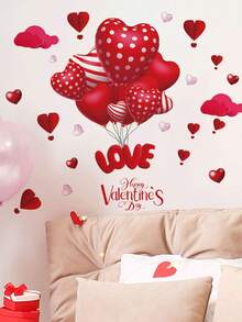 1pc Valentine's Day Wall Sticker, Rose Flower, Heart, Balloon, Creating A Romantic And Warm Holiday Atmosphere, Suitable For Couple's Room, Bedroom, Living Room, Study, Dining Room, Bathroom, Home Wall Decor, Room Decoration, Etc. - Multicolor - View 5