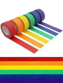 6 Rolls Vibrant Colorful Masking Tape, Suitable For Wall Art & Crafts, Non-Waterproof, Can Be Applied To Plastic, Wood, Glass, DIY Projects, Label Tape | Decorative Tape | Easy Tear Tape, Painting, Classroom Decoration, Color Sorting - Multicolor - View 12