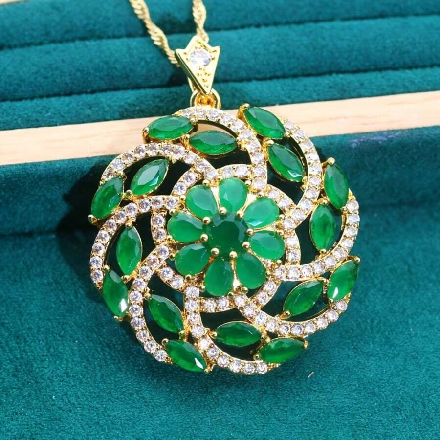 قلادة بندانت مطلية بالذهب عيار 18 قيراط ذات تصميم كلاسيكي وأنيق مرصعة بزركونيا ملونة، صناعة تقليدية، مناسبة للارتداء اليومي والحفلات وهدايا عيد الميلاد، مجوهرات متعددة الاستخدامات لجميع المواسم