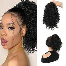 14英寸女士卷发马尾接发 - 蓬松合成非洲卷发抽绳马尾，带两个夹子，卷发，适合各种时尚发型，马尾接发 - 彩色 - 查看 7