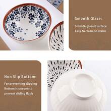 6-Piece Japanese Style Ceramic Bowl Set With Rattan Accent Gift Box For Dining, Ramen, And Salad - 彩色 - 查看 4
