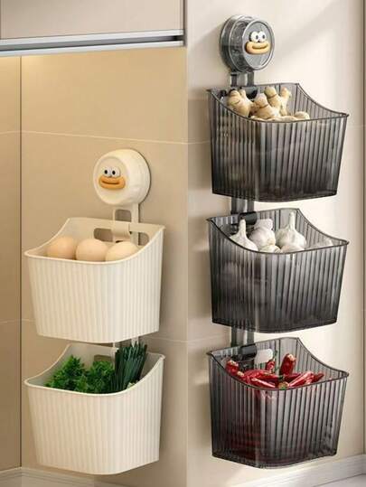 1 pièce Organisateur de rangement pour aliments avec ventouse Dopamine - Panier de rangement mural sans perçage, étagère de cuisine gain de place pour les collations/conserves/assaisonnements