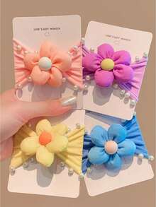 1个儿童可爱花朵珍珠发圈，弹性发绳，可扎马尾辫、丸子头，不伤发，逼真包装 - 彩色 - 查看 1