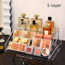 1 pieza Estantería de almacenamiento transparente con estilo de escalera para joyas y cosméticos, soporte de almacenamiento transparente de acrílico multifuncional, adecuado para exhibir perfumes, lápices labiales, esmaltes de uñas, paletas de sombras de ojos, soporte de exhibición multifuncional, accesorios de baño - Blanco transparente - Ver 13