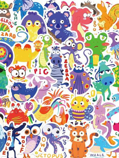 50 ملصق حيوانات كرتونية إنجليزية جميلة، ملصقات ديكور للكمبيوتر المحمول والدفاتر والأمتعة والدراجات النارية