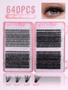 640/632/624/320片装簇状假睫毛，浓密卷翘睫毛套装，D型卷翘，10-16毫米混合长度，DIY睫毛嫁接套装，DIY下睫毛嫁接教程，蓬松柔软的单根假睫毛，打造浓密自然的纤长睫毛，睫毛簇，单根假睫毛，睫毛，假睫毛 - 彩色 - 查看 3
