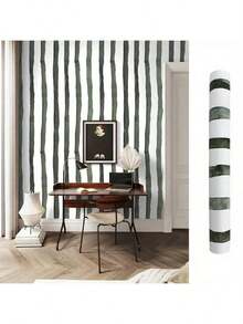 1 rollo de papel tapiz autoadhesivo moderno de rayas verdes, papel táctil extraíble, pegatina de PVC para decoración del hogar en dormitorio y sala de estar, 45cm x 100cm/300cm/500cm