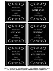 6/12pcs/Set Hand Soap And Dish Soap Bottle Stickers Artistic Font Style Decorations Label Sticker Shampoo Label Stick Firmly Waterproof Sticker Home For Bottle Bathroom Storage Label Stickers - Multicolor - View 17