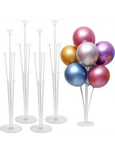 4 套 PVC 气球支架套装 - 可调节中心装饰杆，27.56 英寸 7 头气球支架，耐用亚克力气球支架，适用于乳胶/铝箔气球，是婚礼、生日、派对和活动装饰的理想之选。派对气球支架/现代气球支架，气球装饰，气球支架，气球杆/支架，气球泡沫，气球底座，生日气球，生日派对用品，情人节，家居装饰