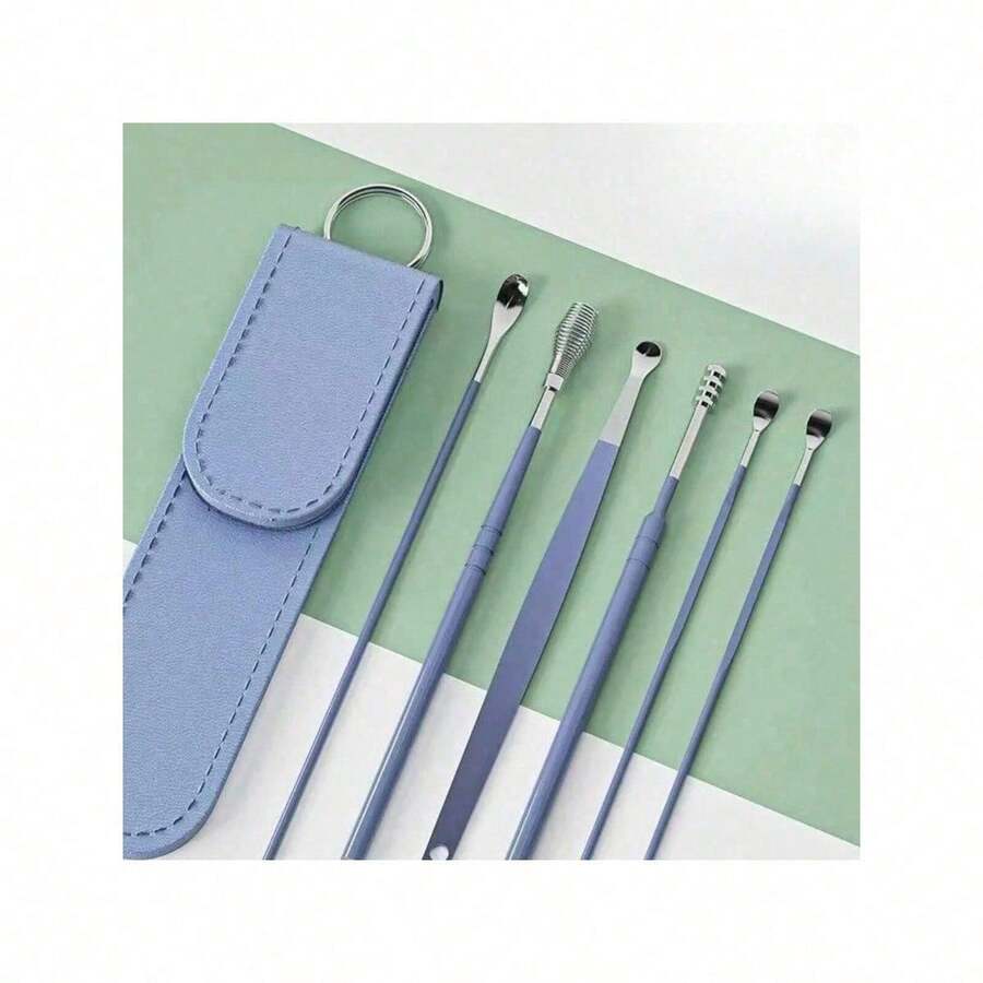 Convenient Ear Cleaning Kit 9 Pieces Set Portable Spiral Spring Ear Wax Remover Tool Washable  Hygienic Ear Pick Scoop For Home Travel Easy Cleaning Accessories - Màu xanh 6 chiếc - Xem 1