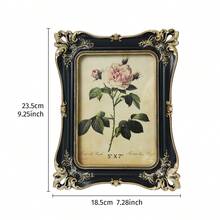 1个复古欧式3D花卉图案相框，室内温馨家居装饰照片展示框，可横竖使用，适用于家居墙面、橱柜、节日和派对装饰 - 黑色 - 查看 11