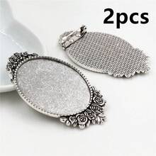 2pcs 30x40mm Inner Size Oval Flower Cabochons Blank Brooch Base Tray Bezel DIY Jewelry Making Accessories Findings - Brooch Base - View 6