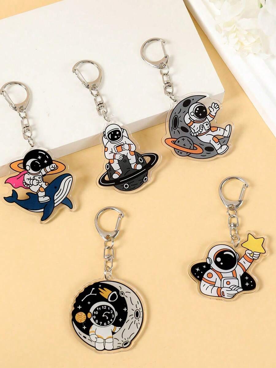 5 piezas Llavero de astronauta de dibujos animados, decoración de llavero con patrón de astronauta espacial, regalo de decoración para fiesta de cumpleaños, decoración para baby shower, colgante de bolso, recuerdos para fiesta de revelación de género, decoraciones para fiesta de 1er cumpleaños, recuerdos de fiesta