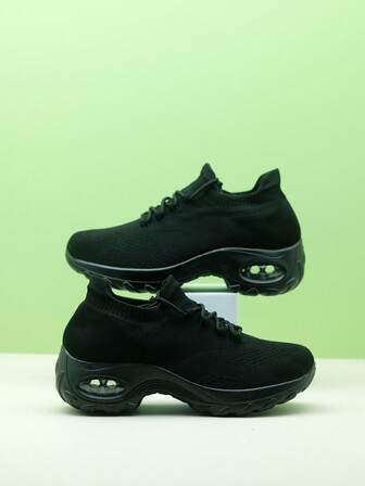 Zapatillas casuales de punto blancas y rosas con amortiguación acolchada, zapatos tipo calcetín con estilo vintage