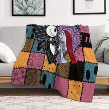 Disney  280GSM Flannel Throw Blanket - Jack Skellington & Sally Design, Ultra-Soft Durable All-Season Decorative Bedding, Multi-Functional Easy-Care For Home Decor, Cozy Comfort, Whimsical Design, Vibrant Print - 風格 - 查看 6